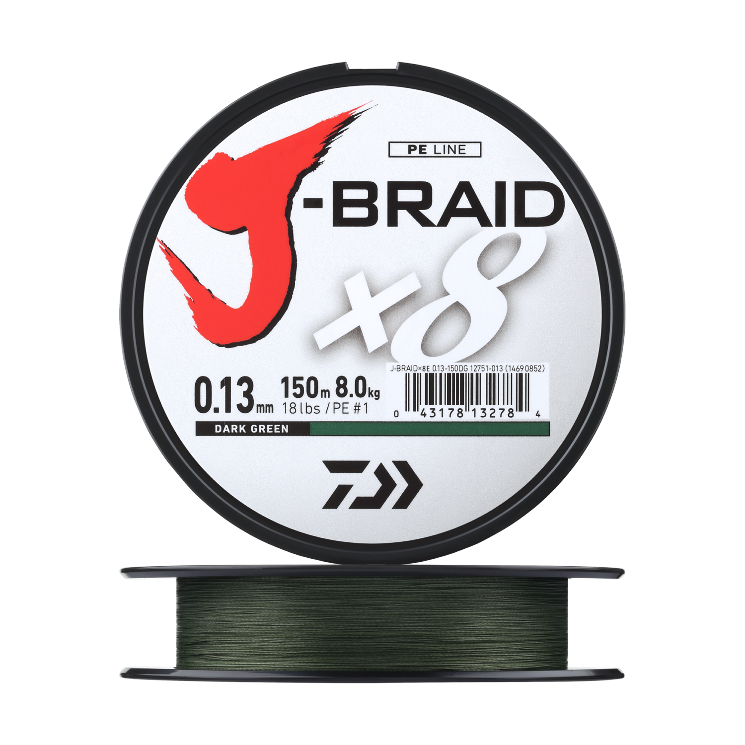 Шнур плетеный Daiwa J-Braid X8 #1 0,13мм 150м (dark green)