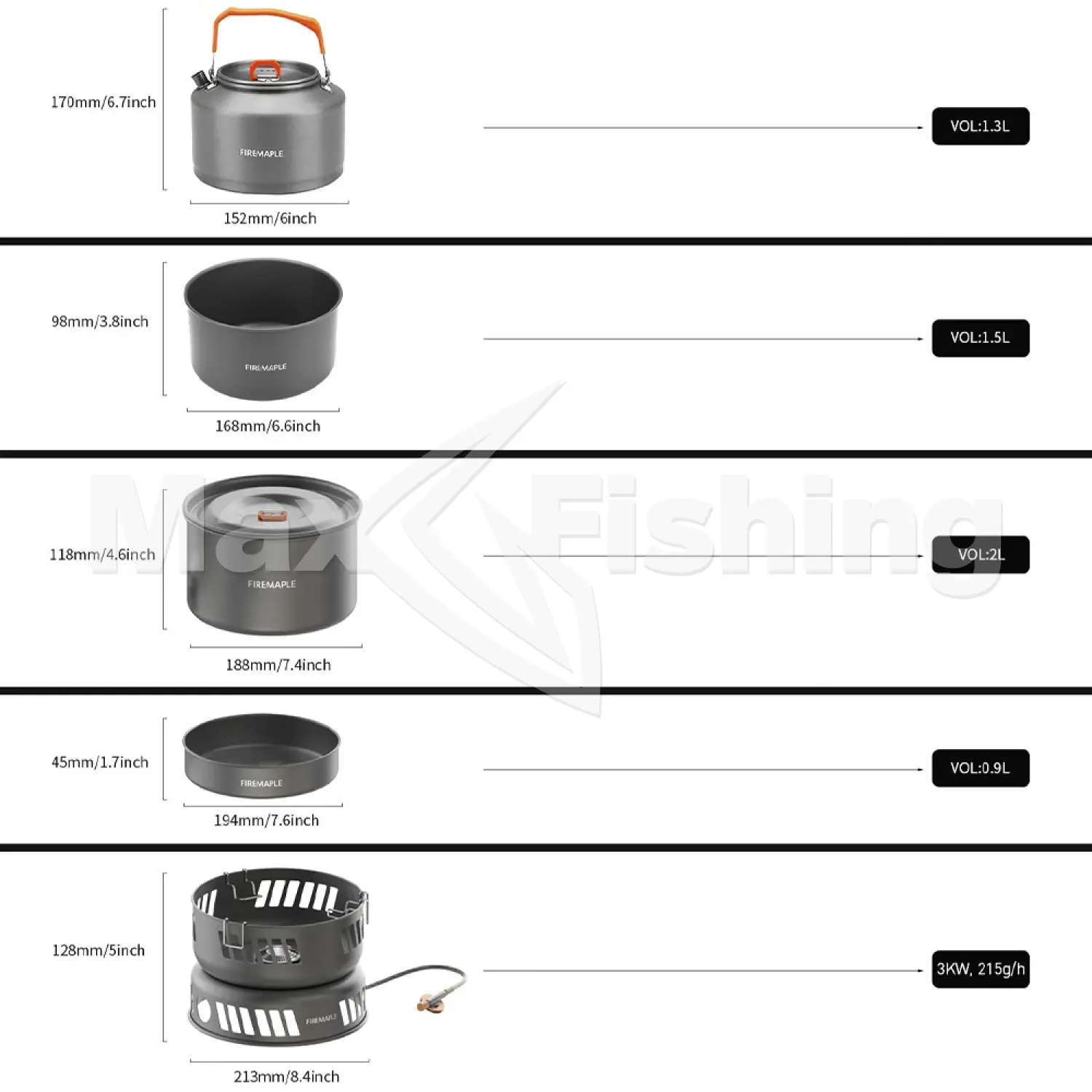 Набор посуды Fire-Maple Cooking Kit W/gas Burner с газовой горелкой анодированный алюминий