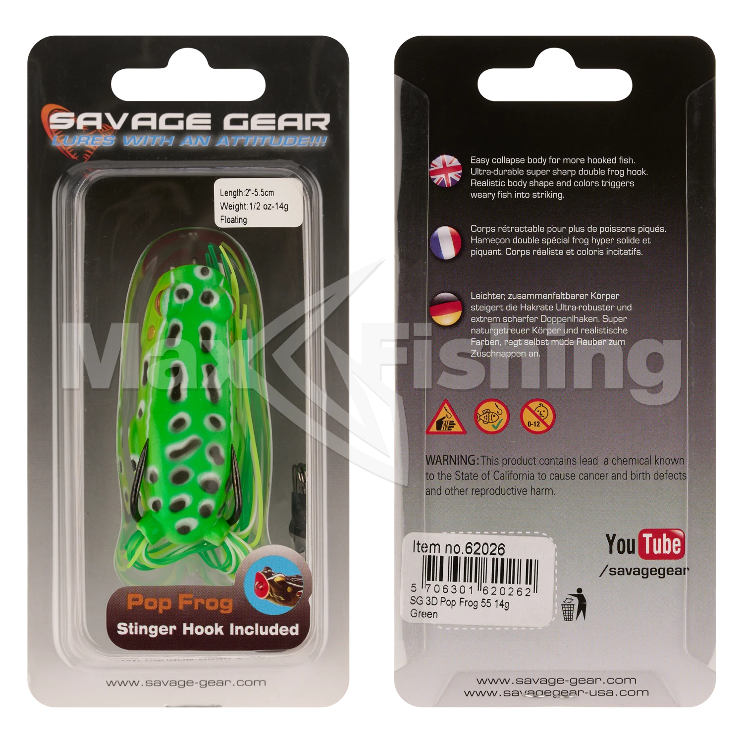 Воблер Savage Gear 3D Pop Frog 55 F #Green