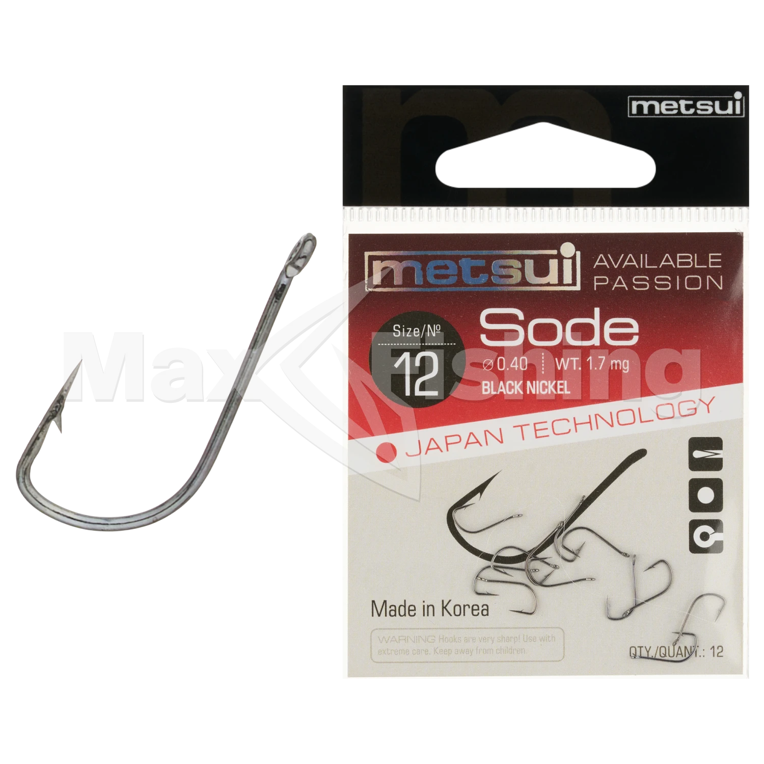 Крючок одинарный Metsui Sode #12 black nikel (12шт)