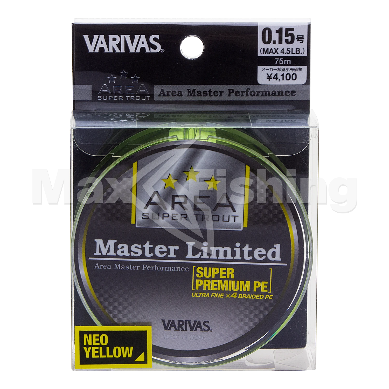 Шнур плетеный Varivas Area Super Trout Master Limited Super Premium PE X4 #0,15 0,065мм 75м (neo yellow)
