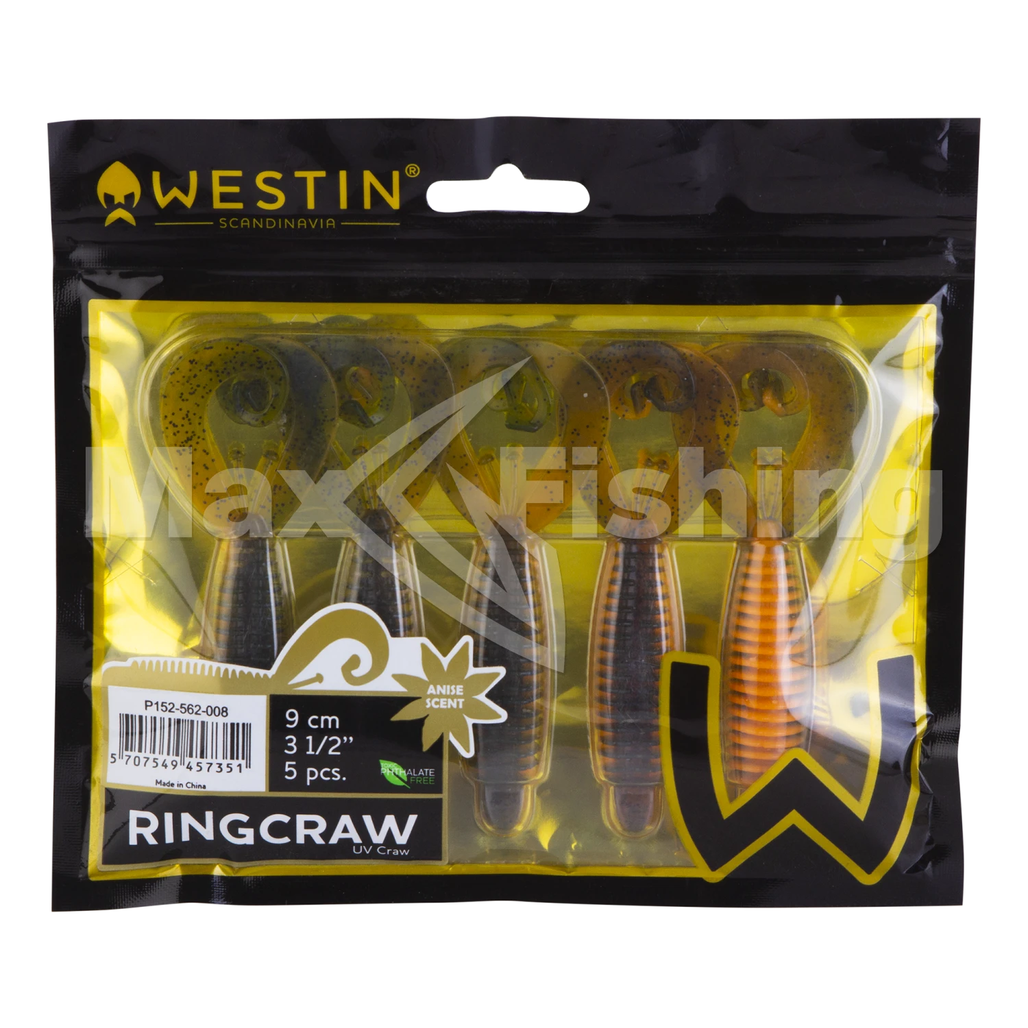 Приманка силиконовая Westin RingCraw Curltail 9см 5шт #UV Craw