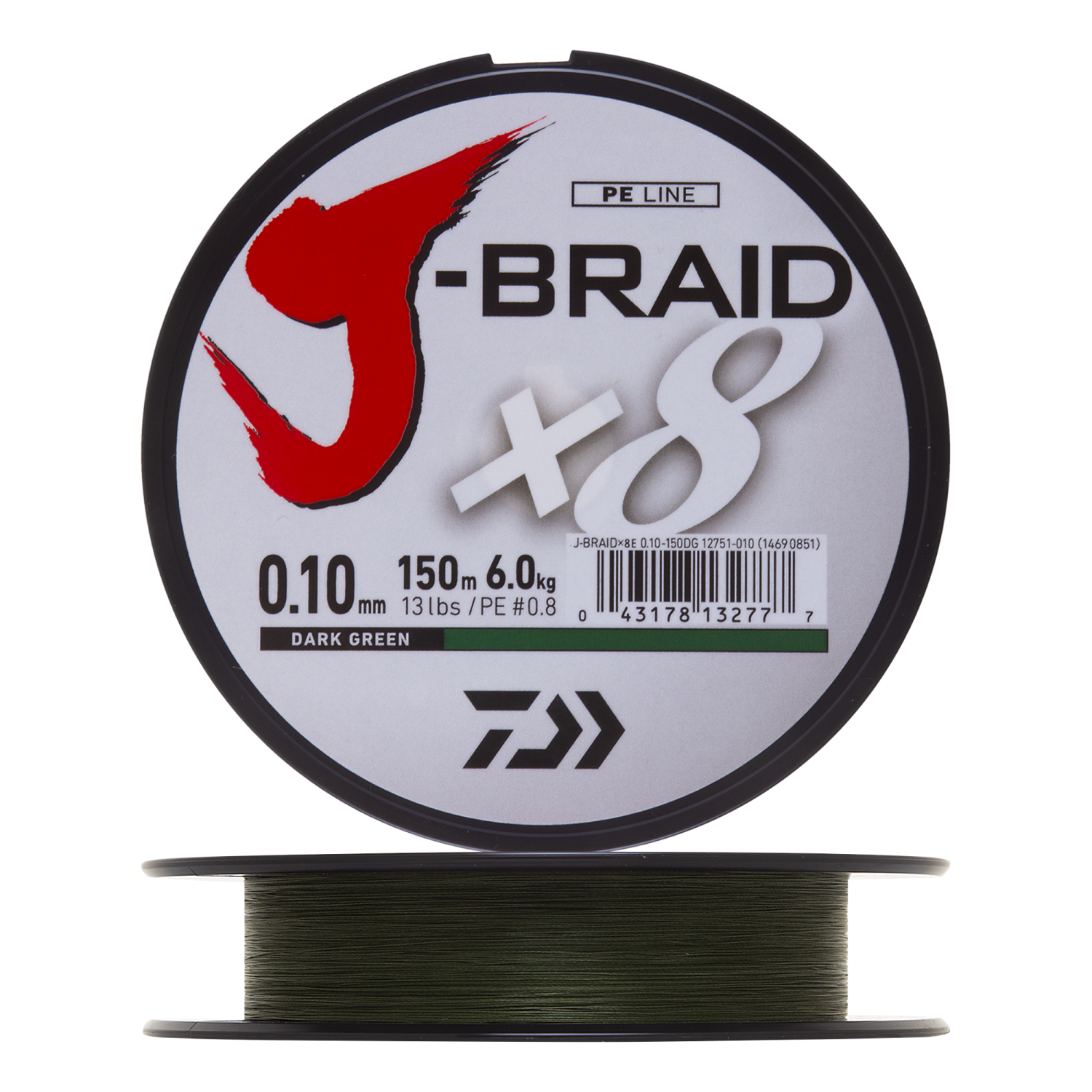 Шнур плетеный Daiwa J-Braid X8 #0,8 0,10мм 150м (dark green)