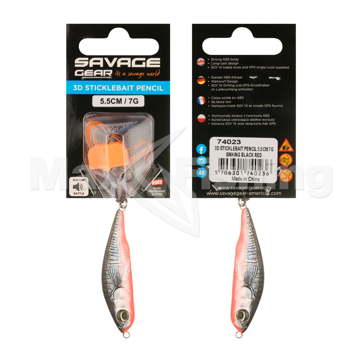 Воблер Savage Gear 3D Sticklebait Pencil 55 S #Black Red