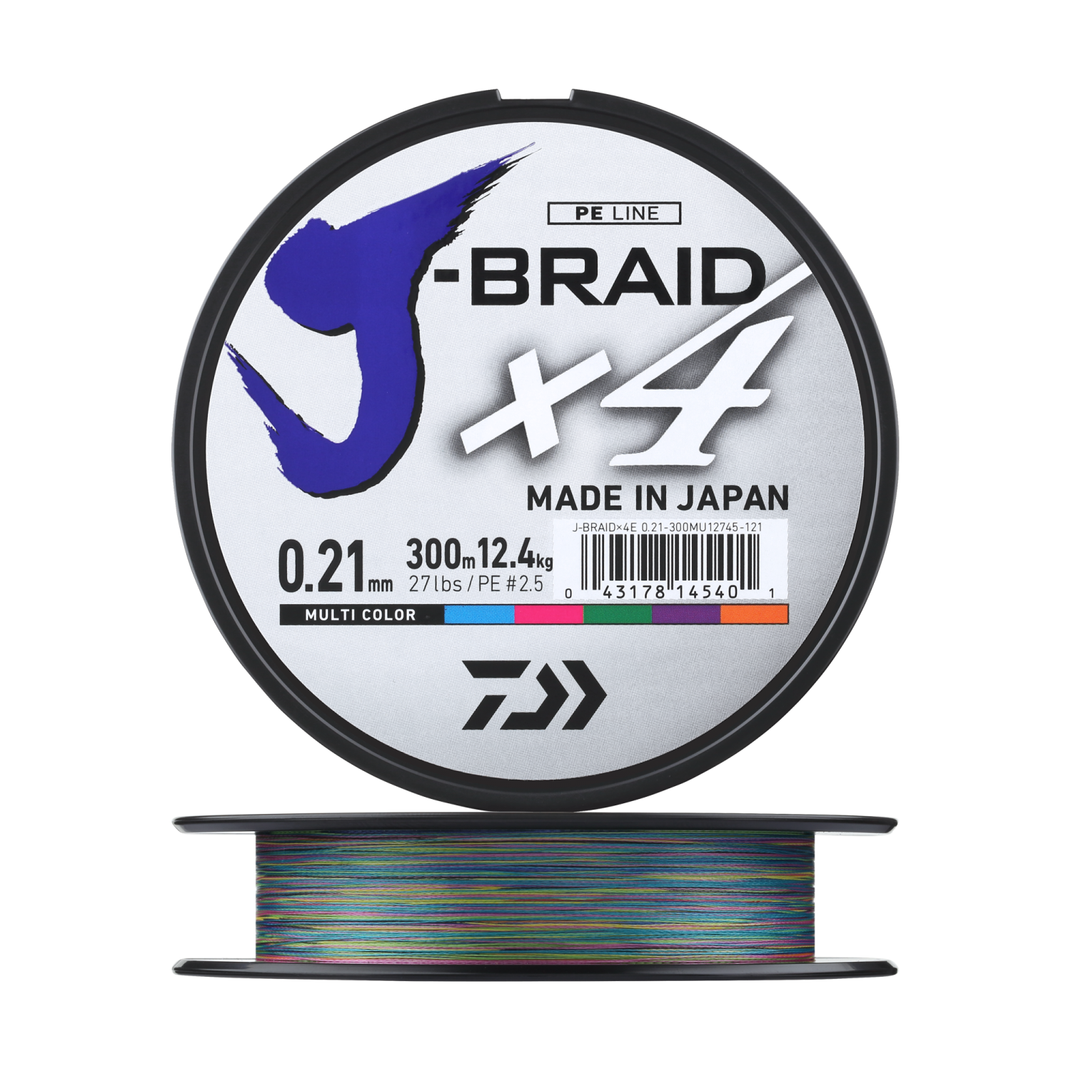 Шнур плетеный Daiwa J-Braid X4E #2,5 0,21мм 300м (multicolor)