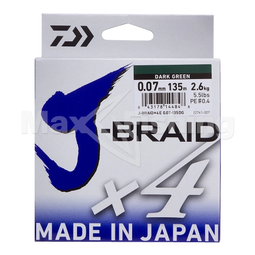 Шнур плетеный Daiwa J-Braid X4E #0,4 0,07мм 135м (dark green) - 3 рис.