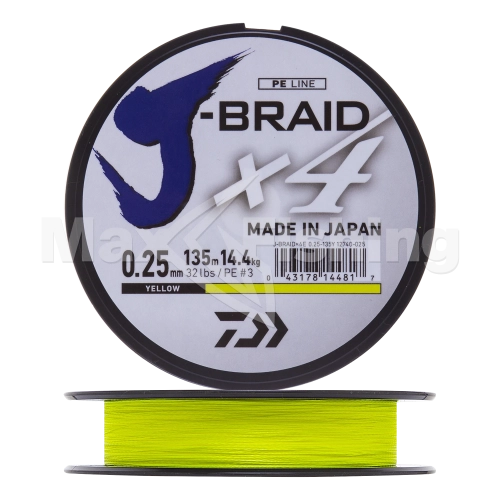 Шнур плетеный Daiwa J-Braid X4E #3,0 0,25мм 135м (yellow)