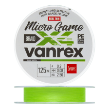Шнур плетеный Lucky John Vanrex Micro Game Х4 Braid #0,2 0,08мм 125м (fluo green)