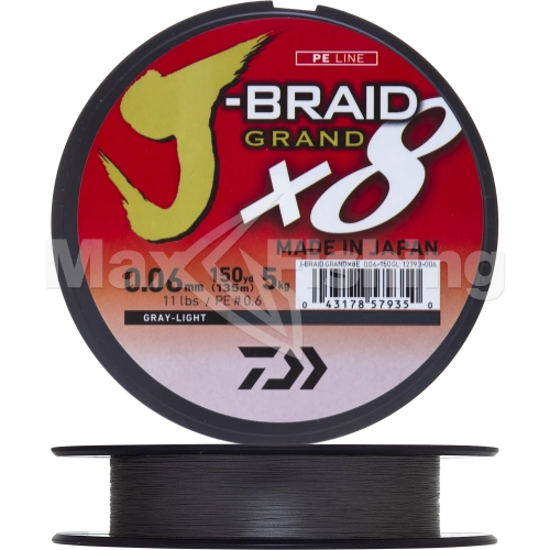 Шнур плетеный Daiwa J-Braid Grand X8 #0,6 0,06мм 135м (gray-light)
